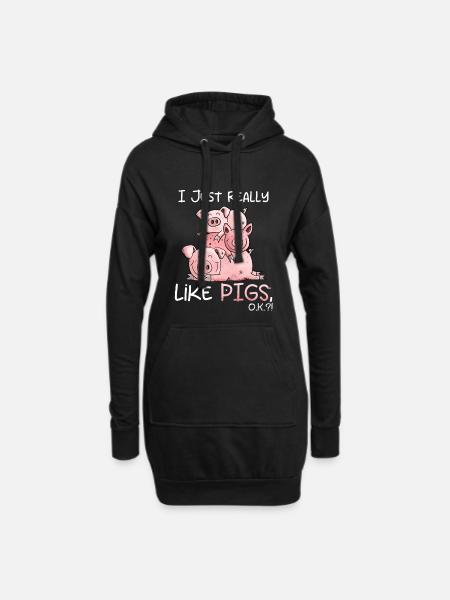 I Just Really Like Pigs Schweine Motiv - Hoodie-Kleid - Schwarz