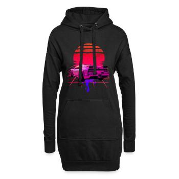 Retro Wave Supercar Sunset - Hoodie-Kleid - Schwarz - Vorne