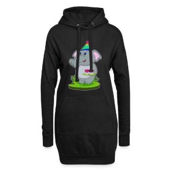 Gâteau d’anniversaire d’éléphant - Sweat-shirt à capuche long Femme - noir - Devant