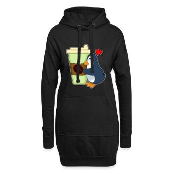 Pinguin Coffee to go - Hoodie-Kleid - Schwarz - Vorne