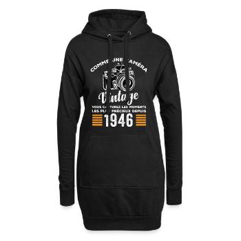 Caméra vintage 1946 cadeau anniversaire humour - Sweat-shirt à capuche long Femme - noir - Devant