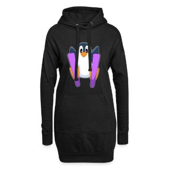 Pinguin Skifahrer Ski - Hoodie-Kleid - Schwarz - Vorne