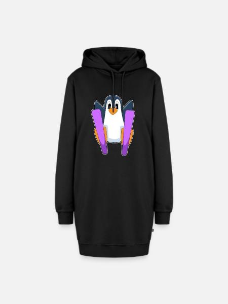 Pinguin Skifahrer Ski - Hoodie-Kleid - Schwarz