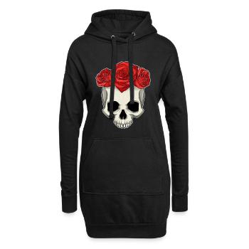 Crâne Roses - Sweat-shirt à capuche long Femme - noir - Devant