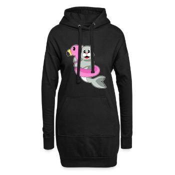 Seehund Schwimmen Schwimmring Sommer - Hoodie-Kleid - Schwarz - Vorne