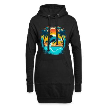 Springender Delphin im Sonnenuntergang - Hoodie-Kleid - Schwarz - Vorne