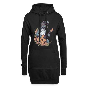 Dinosaurier mit Gitarre für Musiker - Hoodie-Kleid - Schwarz - Vorne