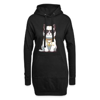 Coole Katze mit Sonnenbrille und Goldkette - Hoodie-Kleid - Schwarz - Vorne