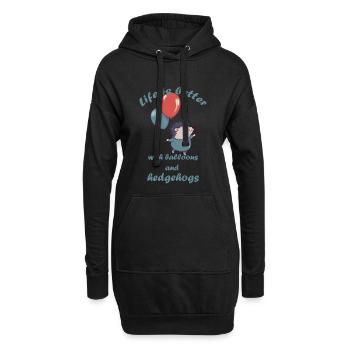 Kleiner Igel mit Luftballons und Schriftzug - Hoodie-Kleid - Schwarz - Vorne