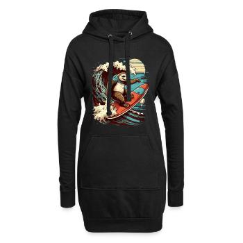 Cooles Faultier surft im Mondschein - Hoodie-Kleid - Schwarz - Vorne