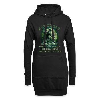 Fischer beim angeln mit Schriftzug - Hoodie-Kleid - Schwarz - Vorne