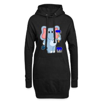 Elefant Maler Farbroller Malen - Hoodie-Kleid - Schwarz - Vorne