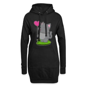 Katze Luftballon - Hoodie-Kleid - Schwarz - Vorne
