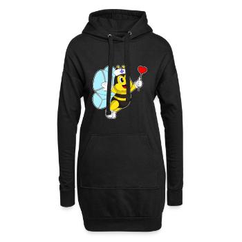 Biene Krankenschwester Herz - Hoodie-Kleid - Schwarz - Vorne
