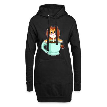 Löwe Tasse Kaffe - Hoodie-Kleid - Schwarz - Vorne