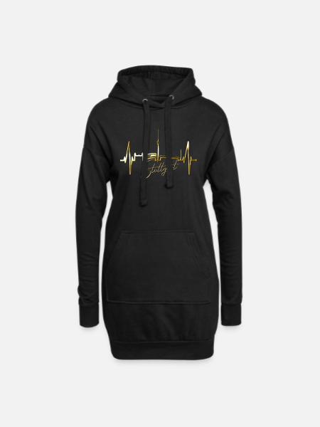 Stuttgart Skyline Herzschlag Herz Stuttgarter Fan - Hoodie-Kleid - Schwarz