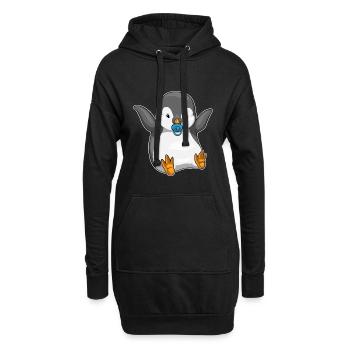 Tétine bébé pingouin - Sweat-shirt à capuche long Femme - noir - Devant