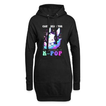 Hase Mit Kopfhörer Chibi Kawaii K-Pop Kaninchen - Hoodie-Kleid - Schwarz - Vorne