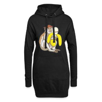 Singe Banane - Sweat-shirt à capuche long Femme - noir - Devant