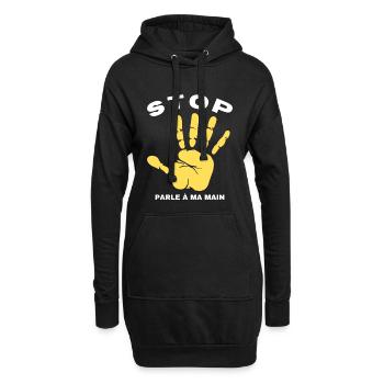 Stop Parle à ma main- Design de main drôle - Sweat-shirt à capuche long Femme - noir - Devant