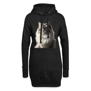 Fluffiges Katzengesicht Porträt - Hoodie-Kleid - Schwarz - Vorne