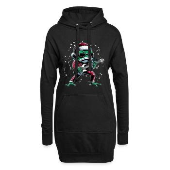 Grenouille cool avec guitare et chapeau de père Noël - Sweat-shirt à capuche long Femme - noir - Devant