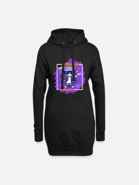 Coole Katze mit Sonnenbrille. Meow - Hoodie-Kleid - Schwarz