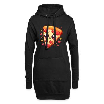 Kawaii Pizza Liebe Herzhafter Genuss Valentinstag - Hoodie-Kleid - Schwarz - Vorne