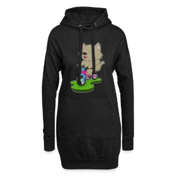 Katze Fahrrad - Hoodie-Kleid - Schwarz - Vorne