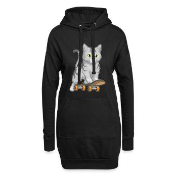 Katze Skater Skateboard Sport - Hoodie-Kleid - Schwarz - Vorne