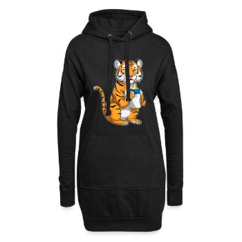 Tiger Babyflasche Milch - Hoodie-Kleid - Schwarz - Vorne