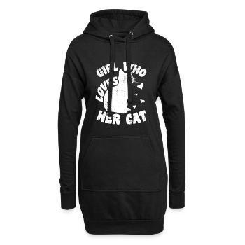 Fille qui aime son chat - Sweat-shirt à capuche long Femme - noir - Devant