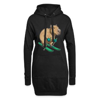 capybara, skieur, skieur, sports d’hiver - Sweat-shirt à capuche long Femme - noir - Devant