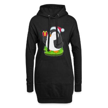 Pingouin Noël père Noël chapeau - Sweat-shirt à capuche long Femme - noir - Devant