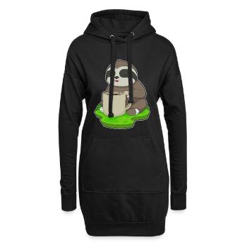 Faultier Tasse Kaffee - Hoodie-Kleid - Schwarz - Vorne