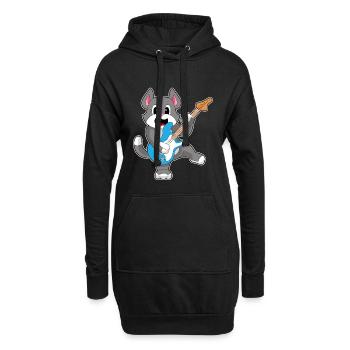 Chat Musicien Guitare Musique - Sweat-shirt à capuche long Femme - noir - Devant