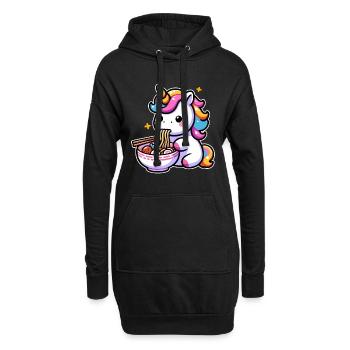 Japonais Kawaii Licorne Ramen Cuisine Asiatique - Sweat-shirt à capuche long Femme - noir - Devant