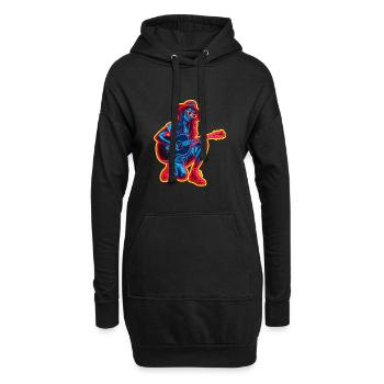 Retro Guitaristin - Hoodie-Kleid - Schwarz - Vorne