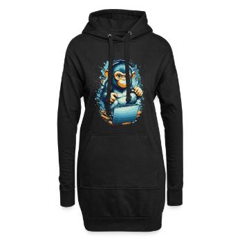 Clever Gaming Monkey - Hoodie-Kleid - Schwarz - Vorne