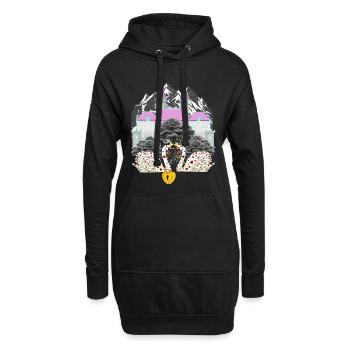 Gebirge Schloss Schwäne Liebe Herz Valentinstag - Hoodie-Kleid - Schwarz - Vorne