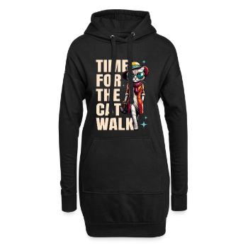 Katze Laufsteg Mode "Time for the Catwalk" Spruch - Hoodie-Kleid - Schwarz - Vorne