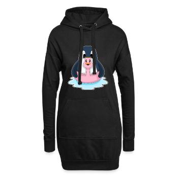 Flamant rose pingouin - Sweat-shirt à capuche long Femme - noir - Devant
