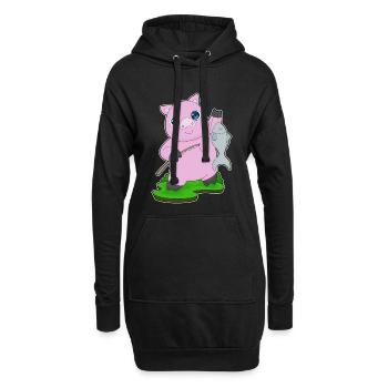 Pêche au poisson pêcheur cochon - Sweat-shirt à capuche long Femme - noir - Devant
