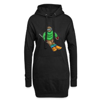 Faultier Skifahrer Ski - Hoodie-Kleid - Schwarz - Vorne