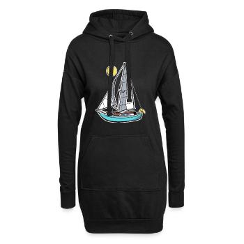 Segelboot Skizze Vintage Look - Hoodie-Kleid - Schwarz - Vorne