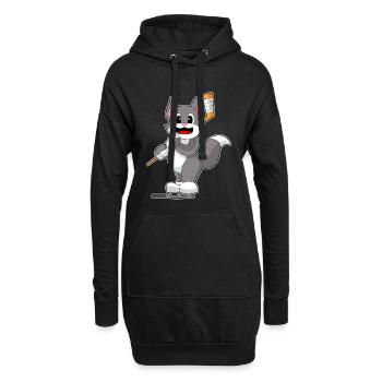 Katze Eishockey Eishockeyschläger - Hoodie-Kleid - Schwarz - Vorne