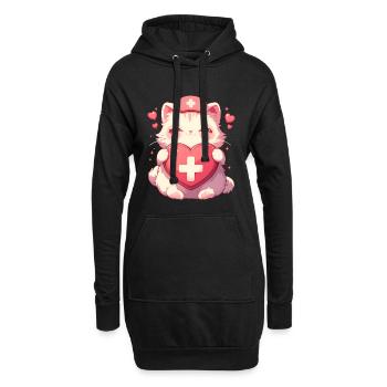 Chat Infirmière Kawaii Infirmière Médecin - Sweat-shirt à capuche long Femme - noir - Devant