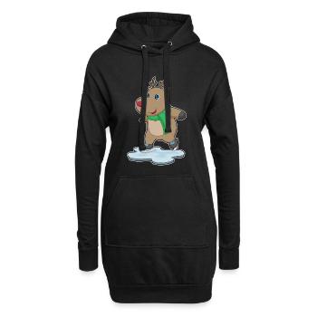 Patins à glace renne - Sweat-shirt à capuche long Femme - noir - Devant