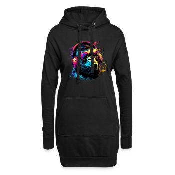DJ Affe Kopfhörer Sonnenbrille Musik Party Affen - Hoodie-Kleid - Schwarz - Vorne