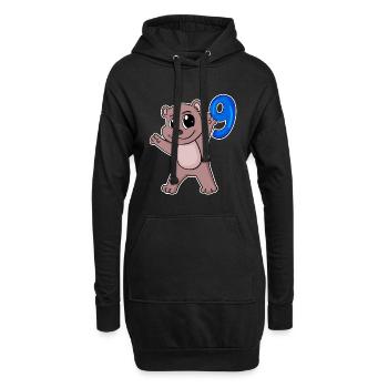 Ours motif 9e anniversaire - 9 ans - Sweat-shirt à capuche long Femme - noir - Devant